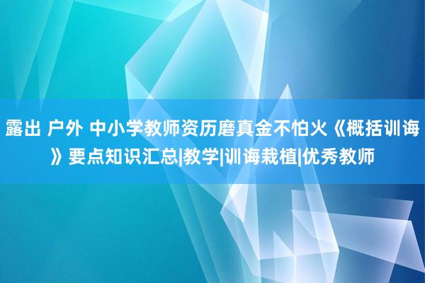 露出 户外 中小学教师资历磨真金不怕火《概括训诲》要点知识汇总|教学|训诲栽植|优秀教师